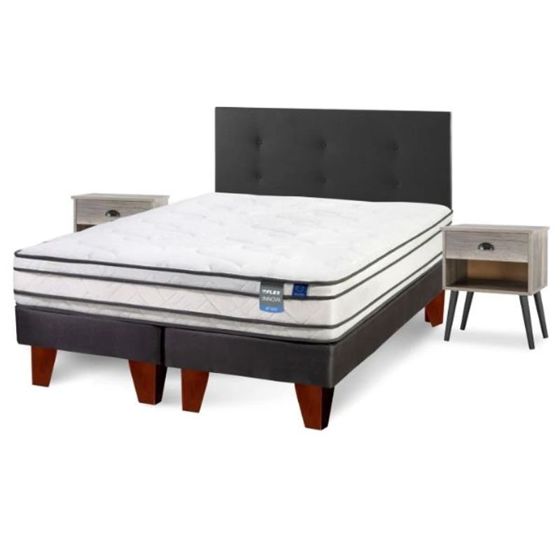 FLEX - Cama Europea Innova 2 Plazas Box Bd + Respaldo + Velador Flex