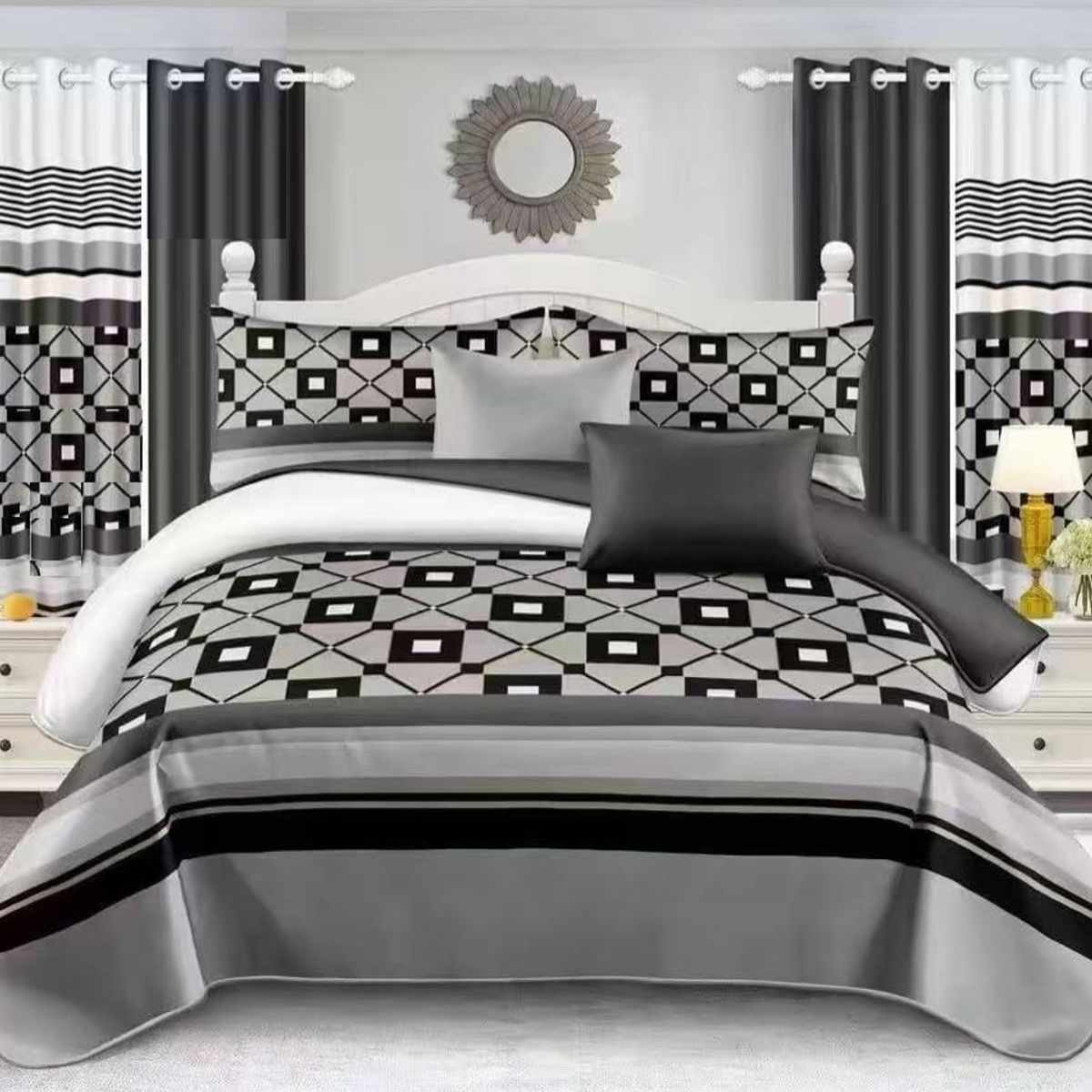 GENERICO - SABANA 1.5 PLAZA TF GRIS CUADRO SET DE 3 PIEZAS