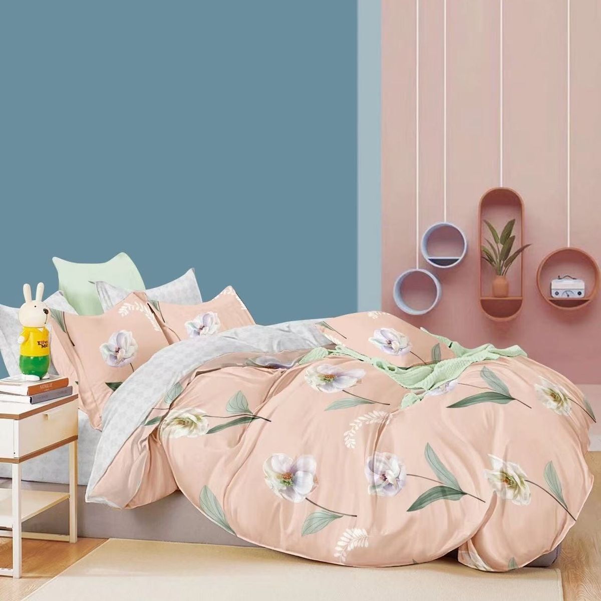 GENERICO - SABANA 2 PLAZA TF ROSADO CLARO ESTAMPADO DE FLORES SET DE 4 PIEZA