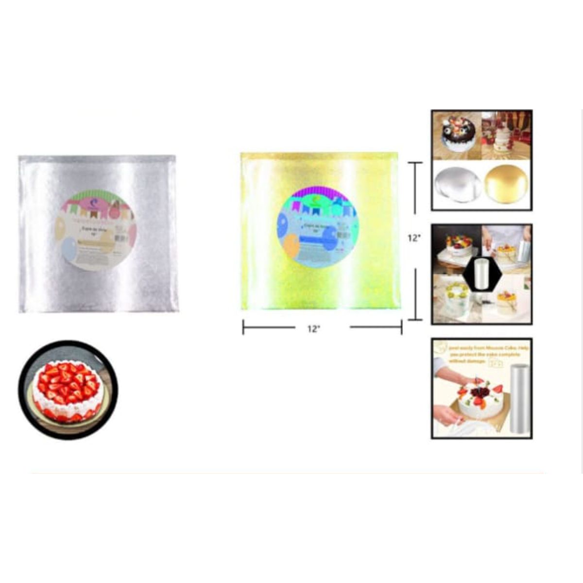 GENERICO - Bandeja Base Para Torta Cuadrada 12 Cm