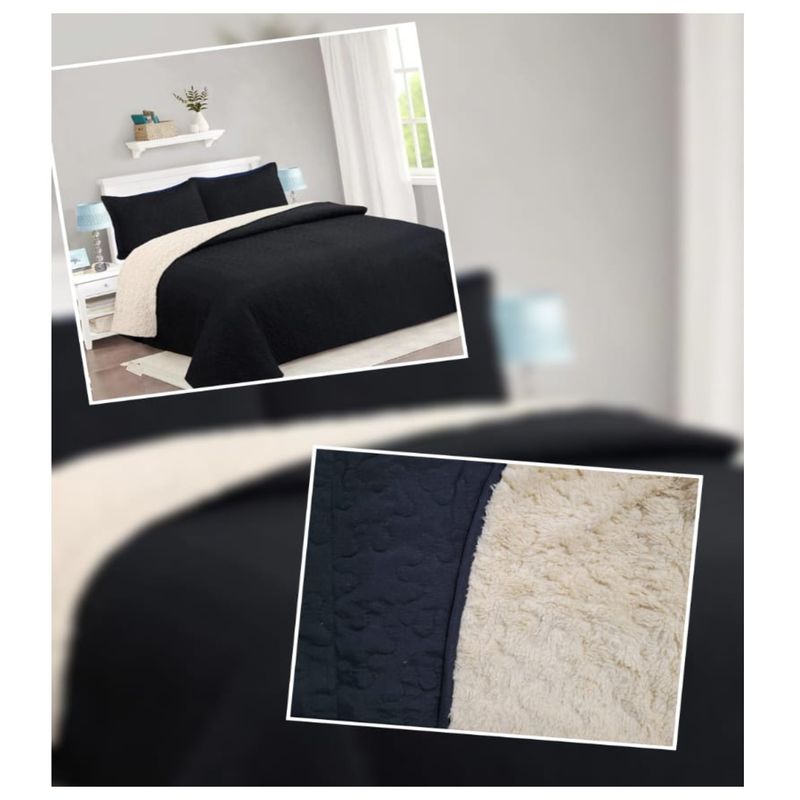 COMPRAPO - Cubrecama Quilt Sherpa 2 Plazas Negro + 2 Fundas 50x70 Cm