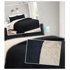 COMPRAPO - Cubrecama Quilt Sherpa 2 Plazas Negro + 2 Fundas 50x70 Cm