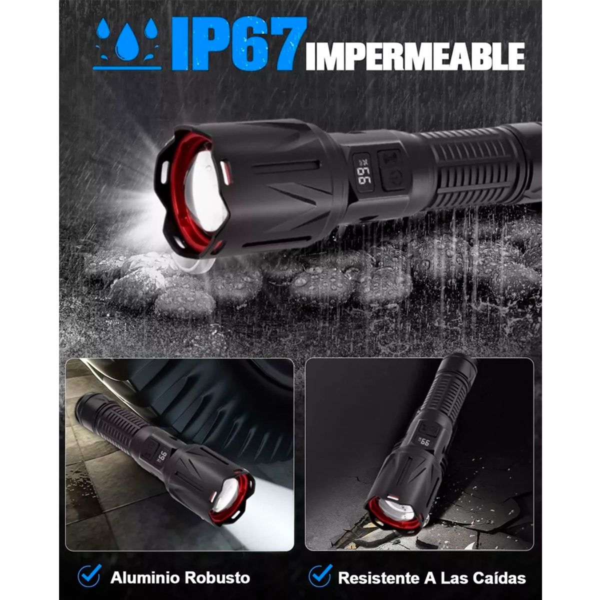 GENERICO - Linterna Led Táctica 12000lm Recargable Con Alarma Sonora