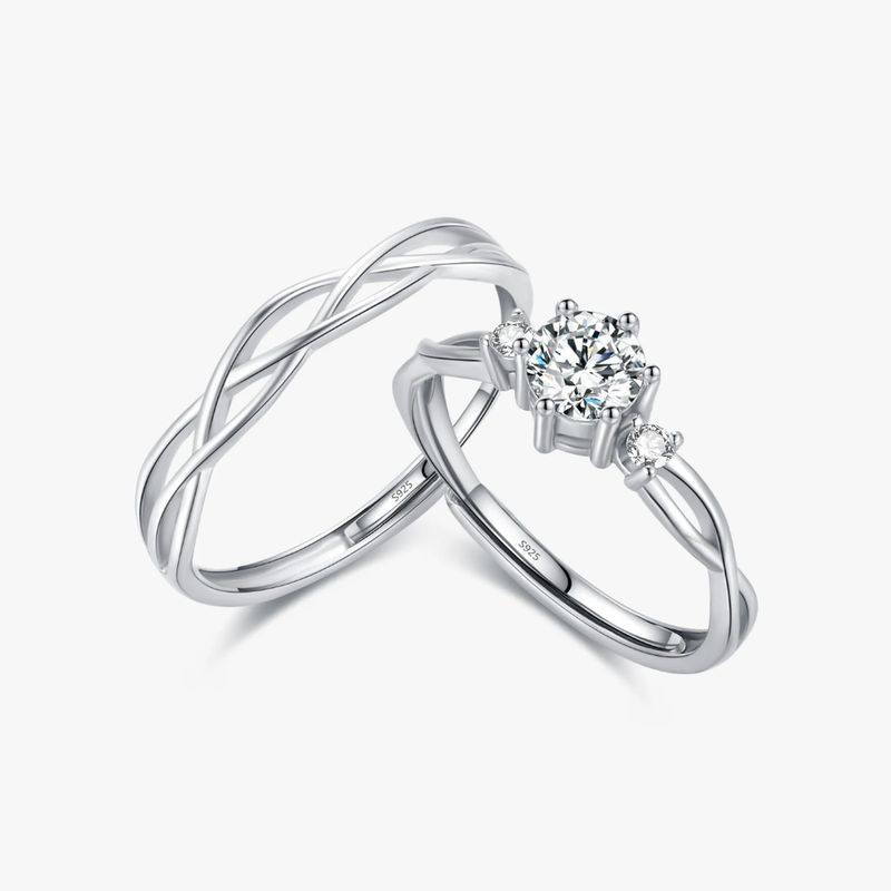 GENERICO - Anillos parejas ajustables amor ilusión plata 925