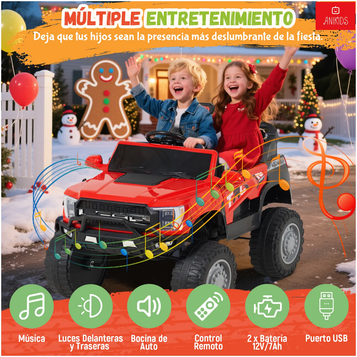 ANIKIDS Auto a Batería Niños 12V Control Remoto Todoterreno Rojo