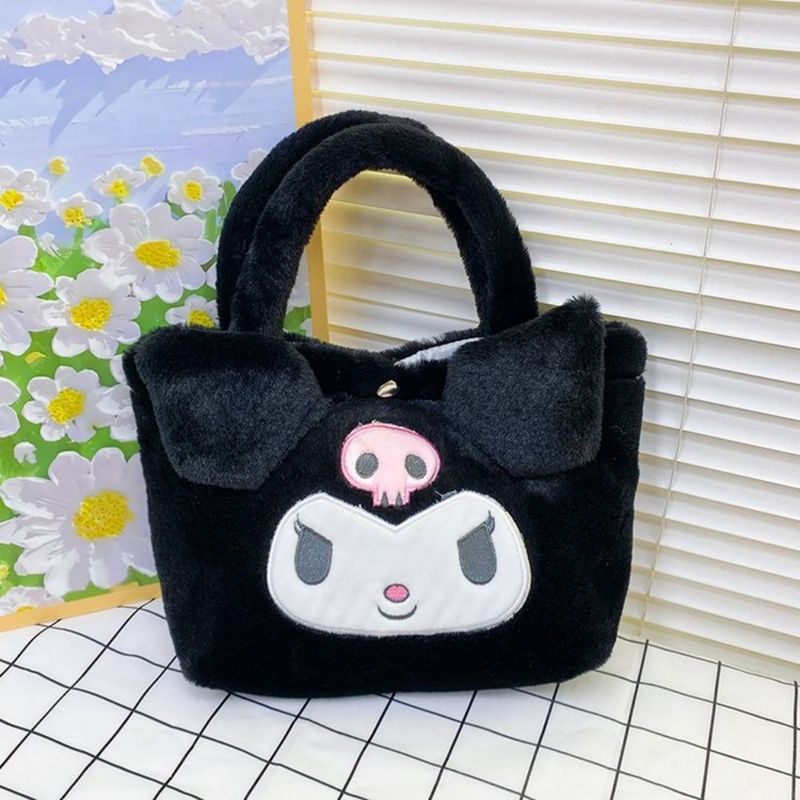 GENERICO - Cartera Bolso Mochila Negra Felpa De Kuromi  Pequeña Niña