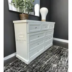 RUSTIC STYLE - COMODA MADERA 9 CAJONES BLANCA + TELESCOPICOS + TIRADOR PREMIUM.