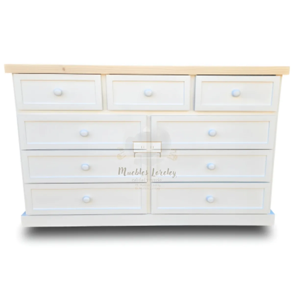 RUSTIC STYLE - COMODA MADERA 9 CAJONES BLANCA Y NATURAL + TIRADOR BLANCO