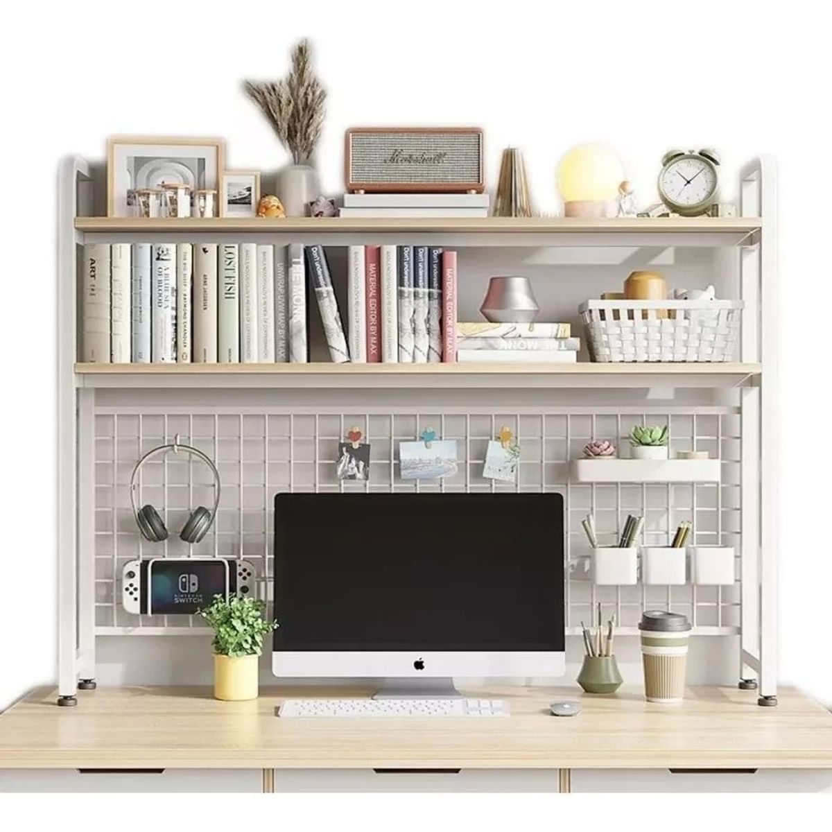 ANYHOGAR - Organizador De Escritorio Multifuncional Con Repisa Metal