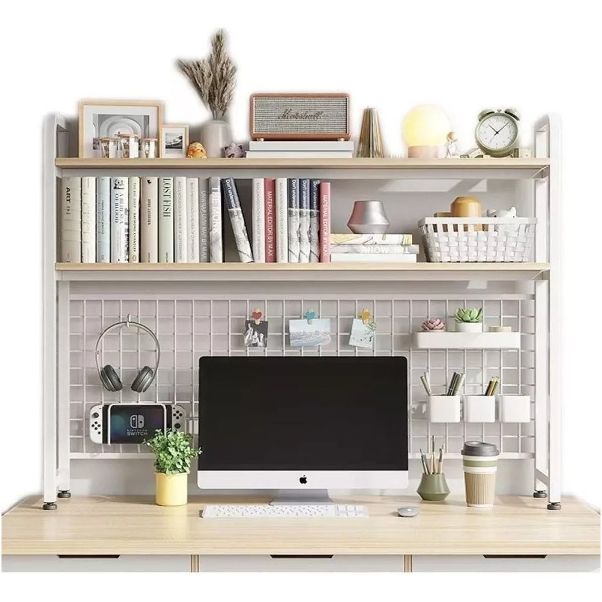 ANYHOGAR - Organizador De Escritorio Multifuncional Con Repisa Metal