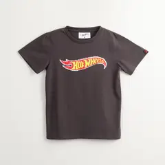 HOT WHEELS - Polera Manga Corta Niño Lentejuelas Logo Gris