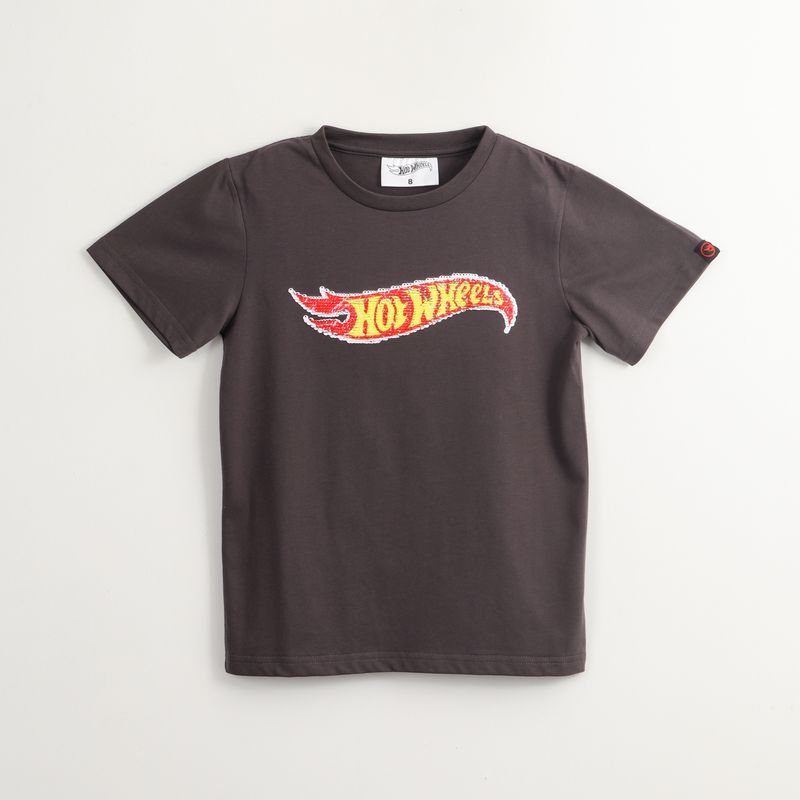 HOT WHEELS - Polera Manga Corta Niño Lentejuelas Logo Gris Hot Wheels