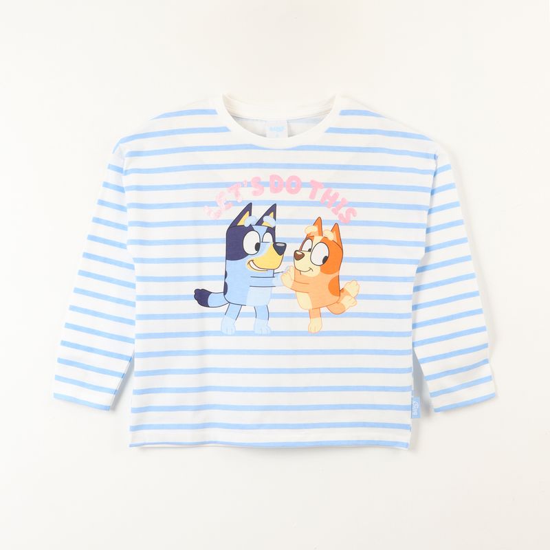 BLUEY - Polera Manga Larga Niña Lets Do Blanco Bingo Y Bluey