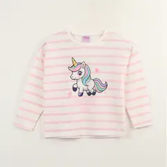 DISNEY - Polera Manga Larga Niña Pink Lines Blanco Unicornio