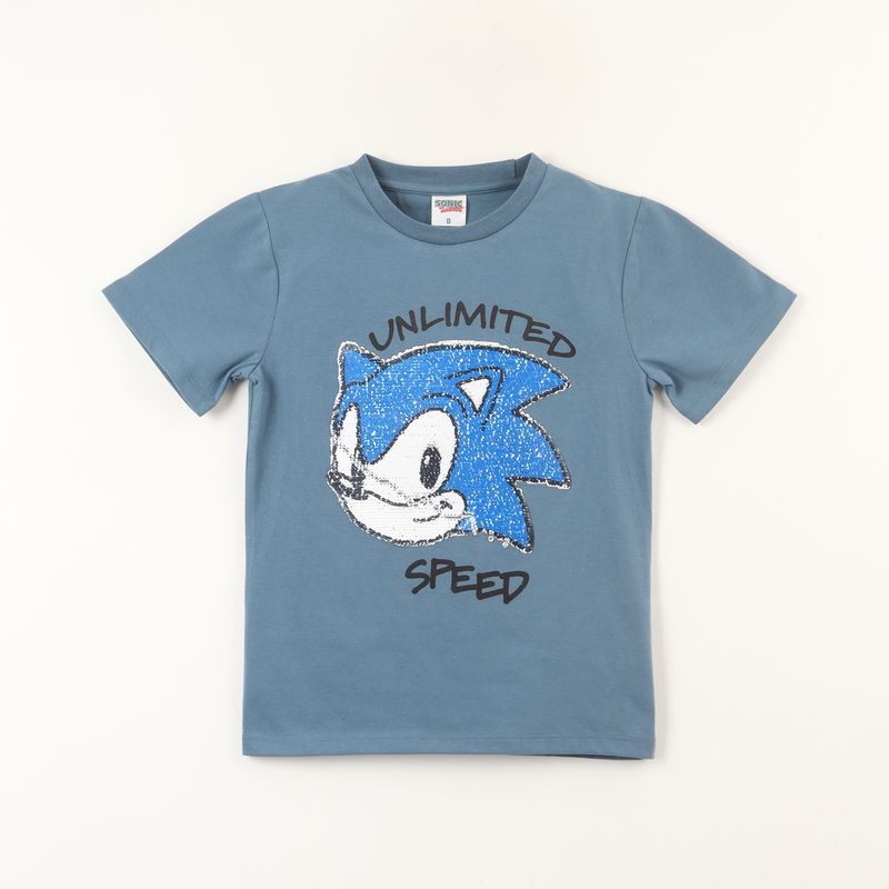 SONIC - Polera Manga Corta Niño Lentejuelas Speed Azul Sonic