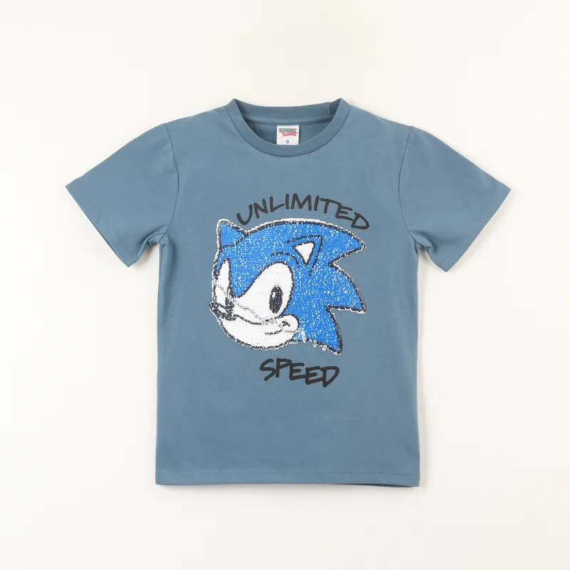 SONIC - Polera Manga Corta Niño Lentejuelas Speed Azul Sonic