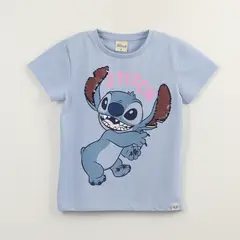 DISNEY - Polera Manga Corta Niña Lilo & Stitch Lentejuela Azul