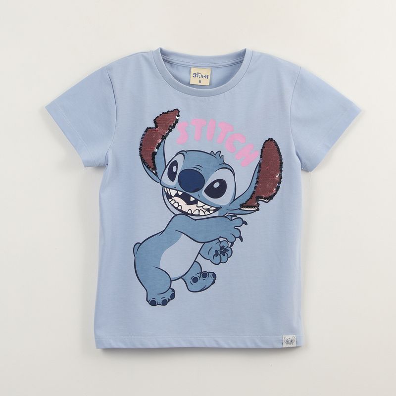 DISNEY - Polera Manga Corta Niña Lilo & Stitch Lentejuela Azul Disney