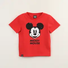 DISNEY - Polera Manga Corta Niño Mickey Lentejuelas Rojo