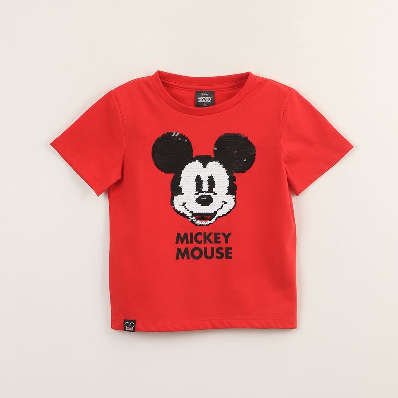 DISNEY - Polera Manga Corta Niño Mickey Lentejuelas Rojo Disney