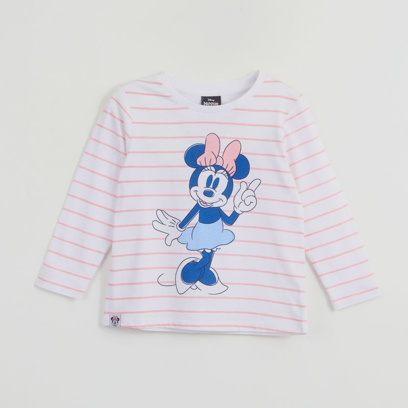 DISNEY - Polera Manga Larga Niña Minnie Rayas Blanco Disney