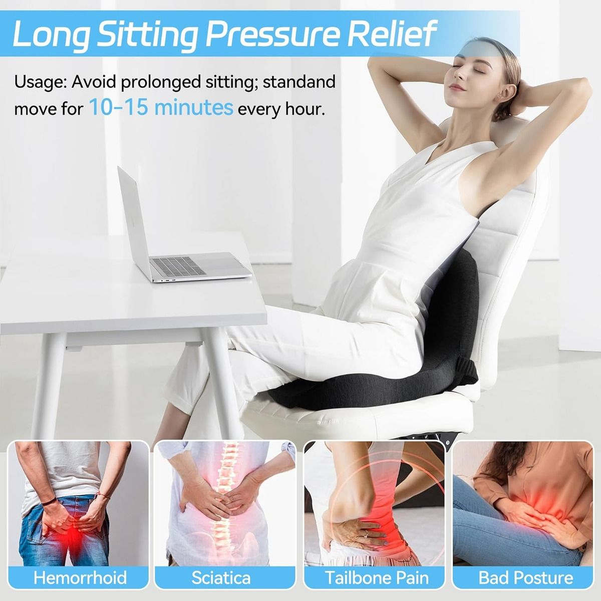 EVERSO - Cojín De Asiento Con Soporte Lumbar Memory Foam Para Silla