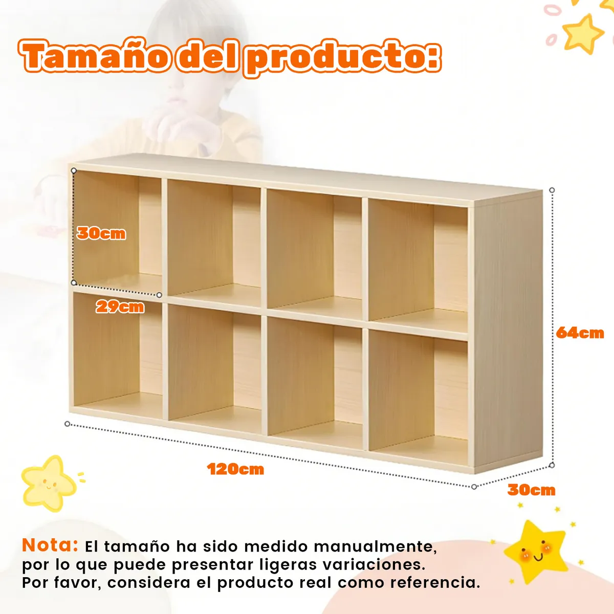 ROHE - Estanteria Librero 4+4 Color Madera 120×30×70 cm