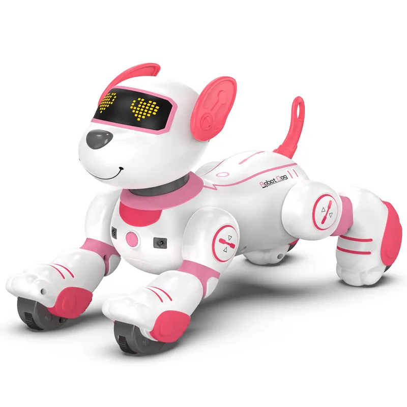 DANWEILE - Perro Robot Inteligente Juguete Control Remoto-Blanco y rojo
