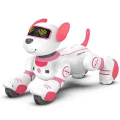 DANWEILE - Perro Robot Inteligente Juguete Control Remoto-Blanco y rojo