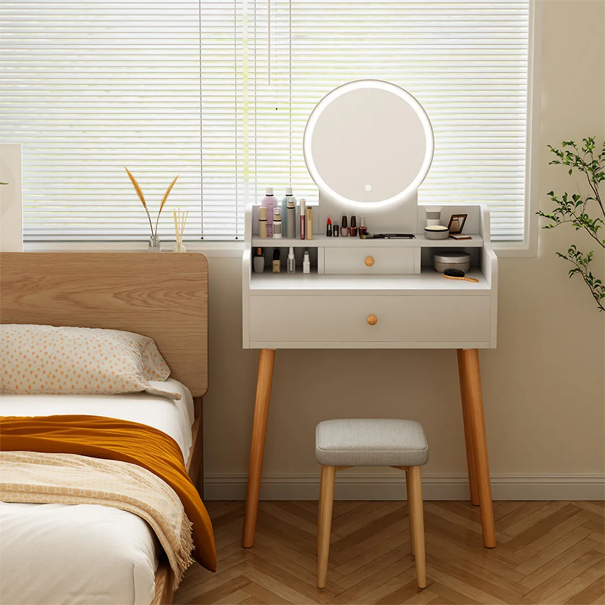 ROHE - Tocador con Luz Espejo y Cajon Color Blanco 127 x 60 x 40 cm