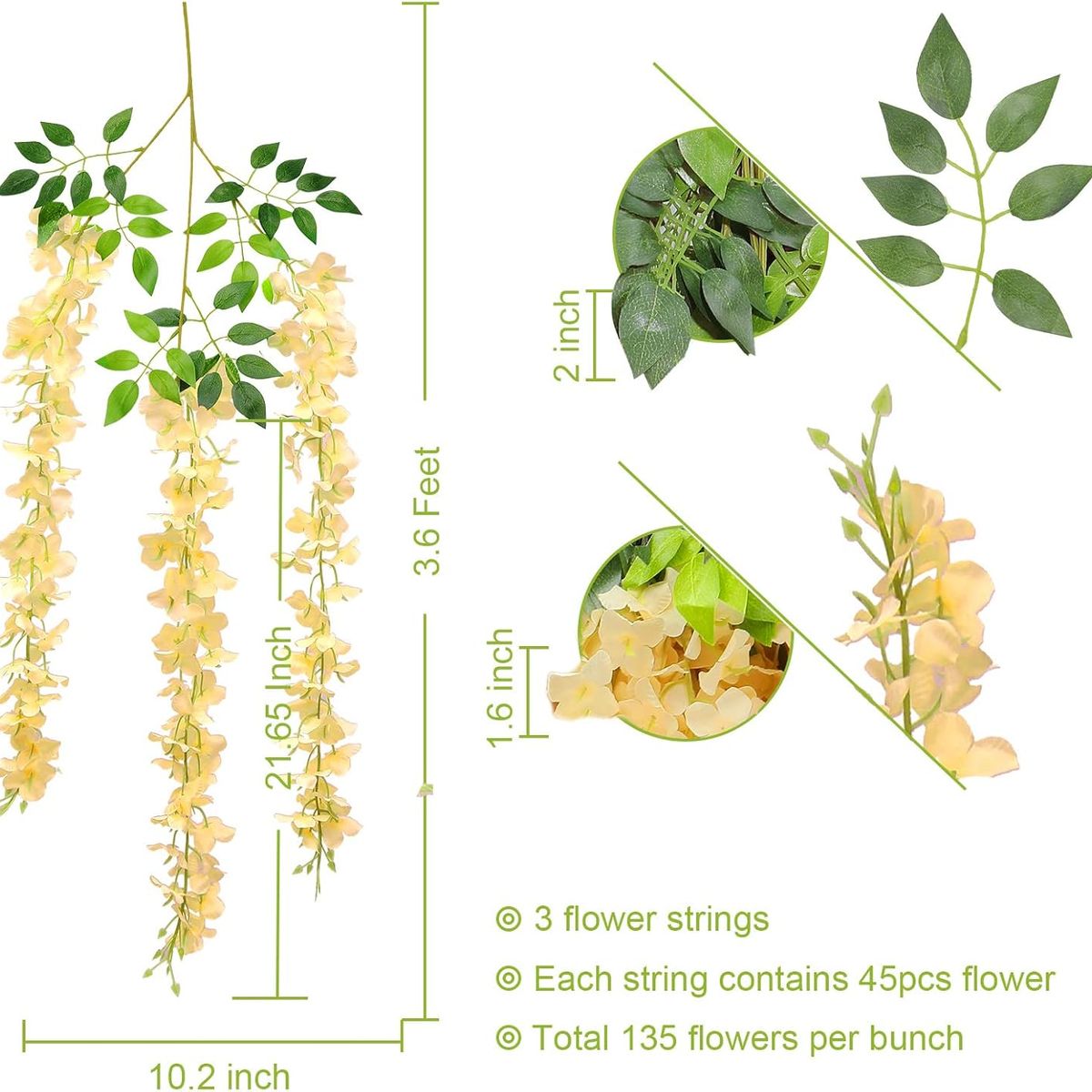 ATURE - Pack 12 Colgantes Flores Artificiales Guirnaldas Decoración