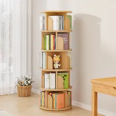ROHE - Biblioteca Giratoria Librero Organizador Madera Rústica 150x46x46cm