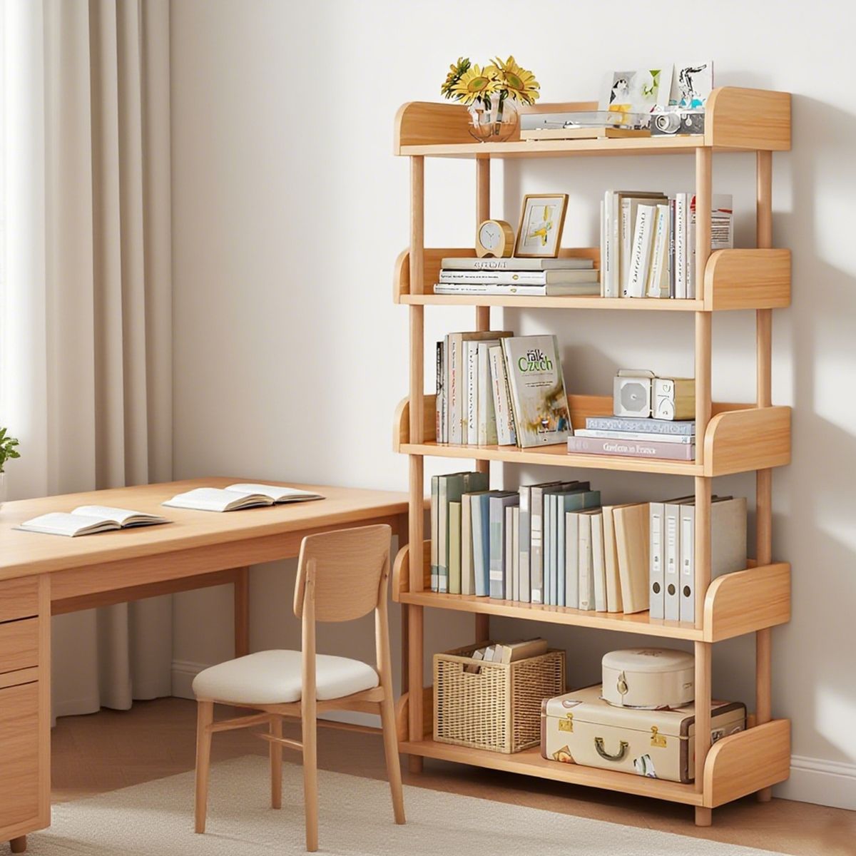 ROHE - Estanteria Librero Madera Rústica 5 Niveles 150*80*24cm