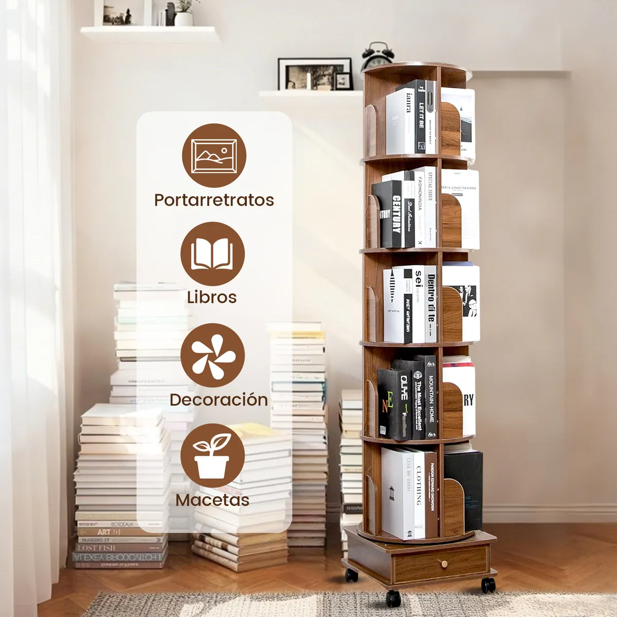 ROHE - Biblioteca Giratoria Librero Organizador Marrón 170x46x46cm