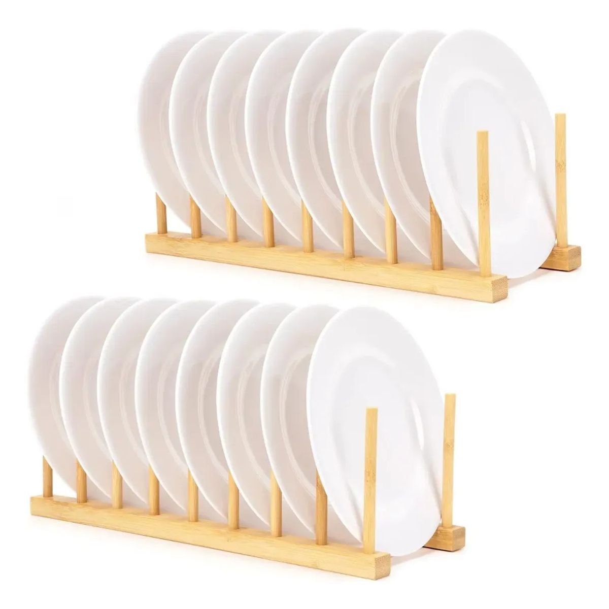 KUANGYE - Rack Organizador De Platos Vasos Tazas Tapas Bambu Pack X 2