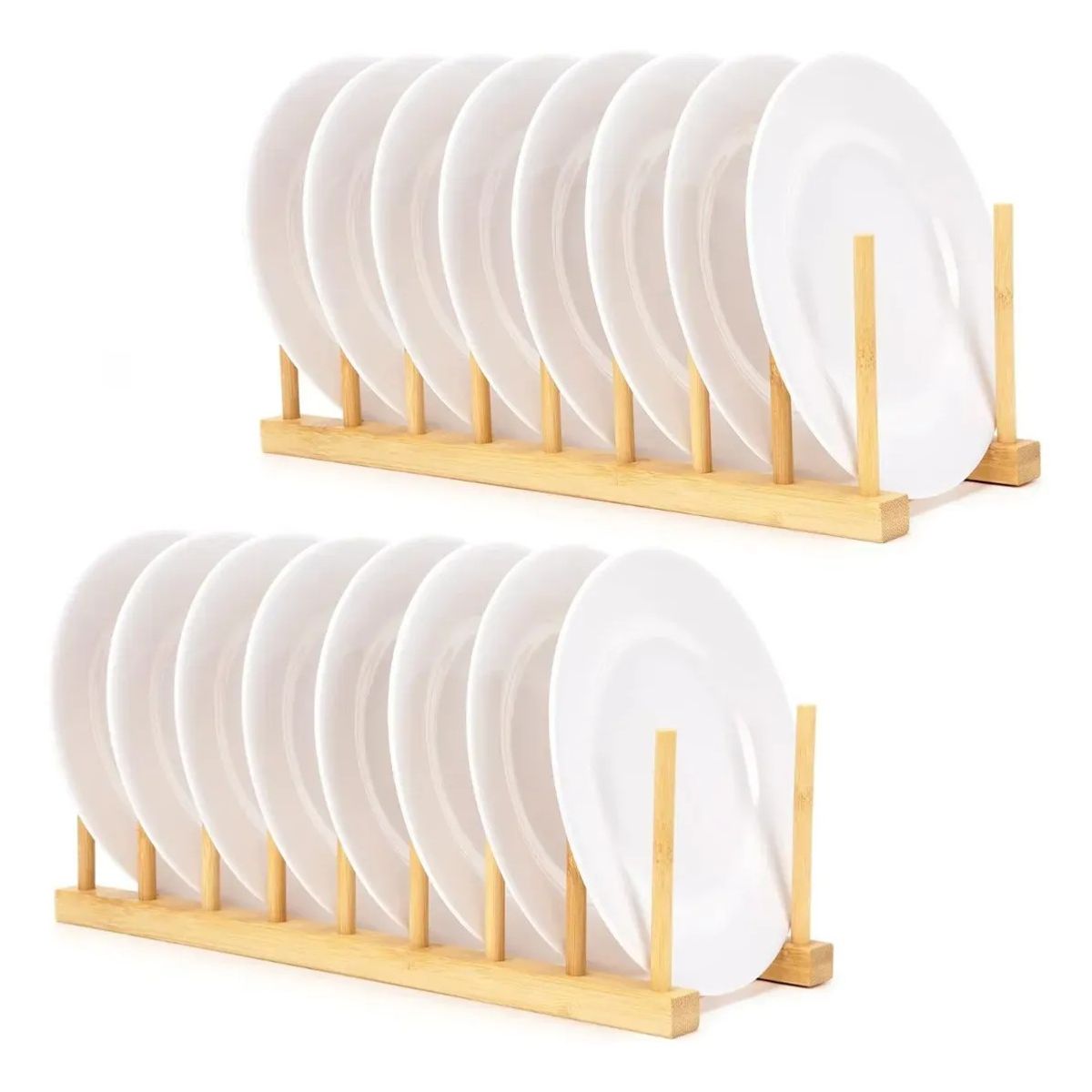 KUANGYE - Rack Organizador De Platos Vasos Tazas Tapas Bambu Pack X 2