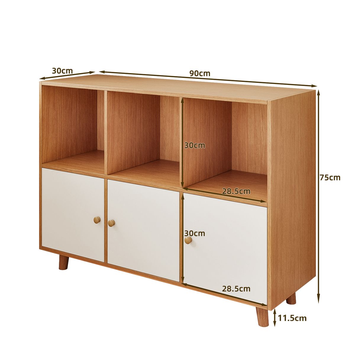 ROHE - Estanteria Librero 3+3 Puertas Color Madera 90 x 30 x 74 cm