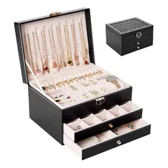 EVERSO - Joyero Caja De Joya Dos Capas Tipo Maleta Organizador Joyas Negro
