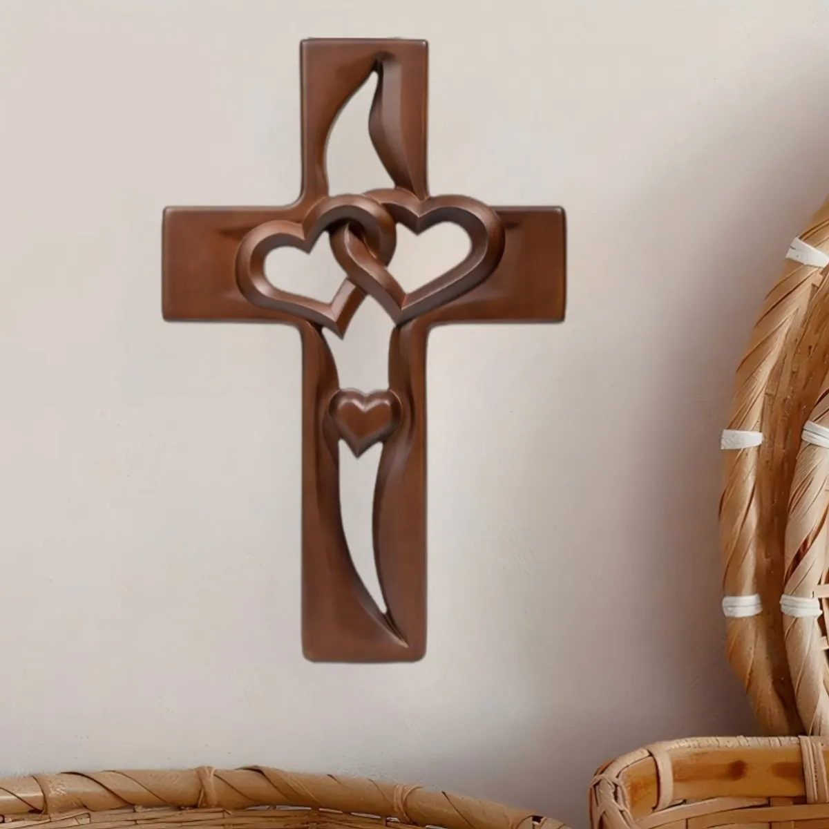 VATYERTY - Cruz de matrimonio de madera con cruces de pared con corazones entrelazados