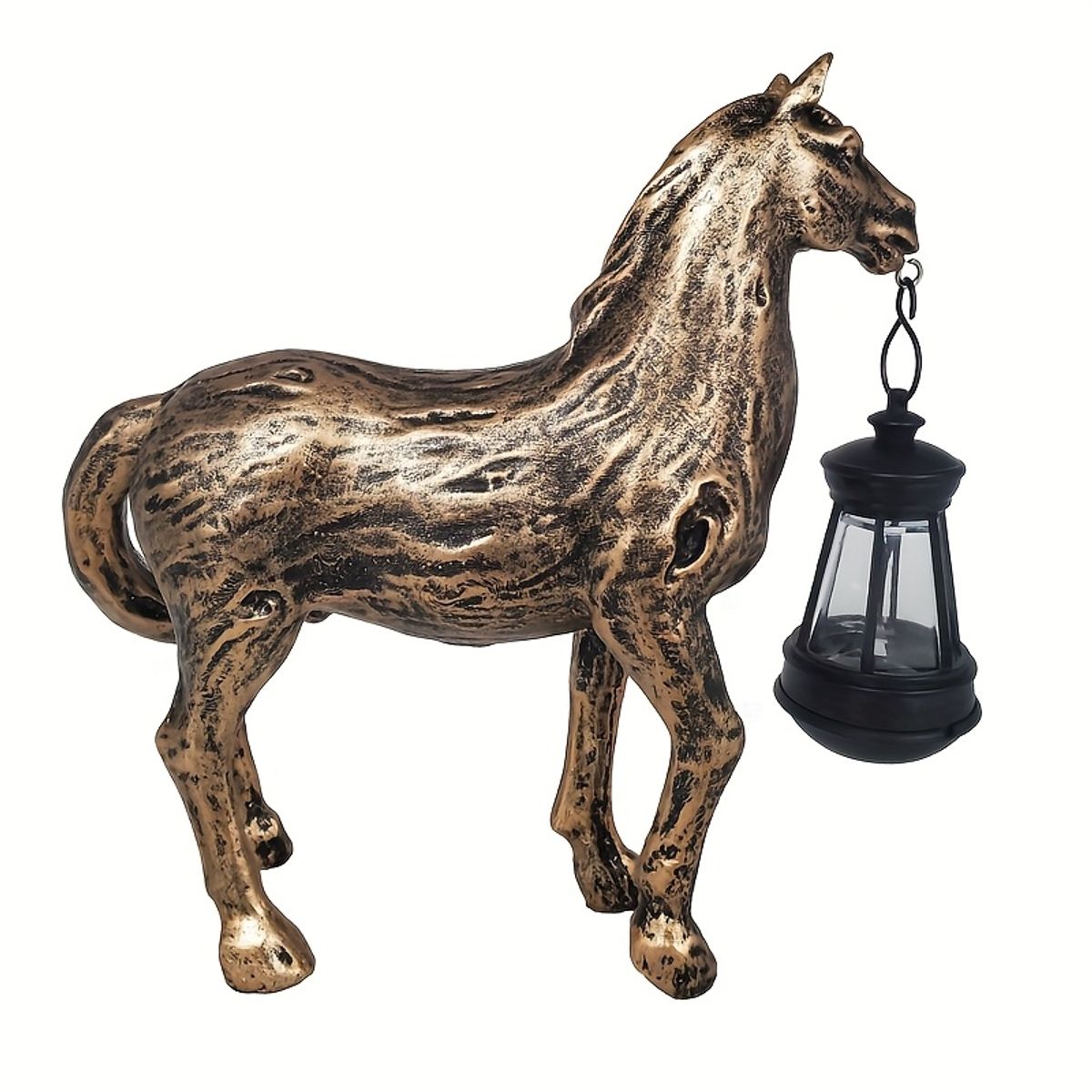 VATYERTY - Decoración vintage de farol de caballo de bronce con energía solar