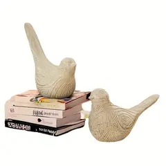 VATYERTY - Juego de 2 pájaros de resina rústica con acabado vintage de madera