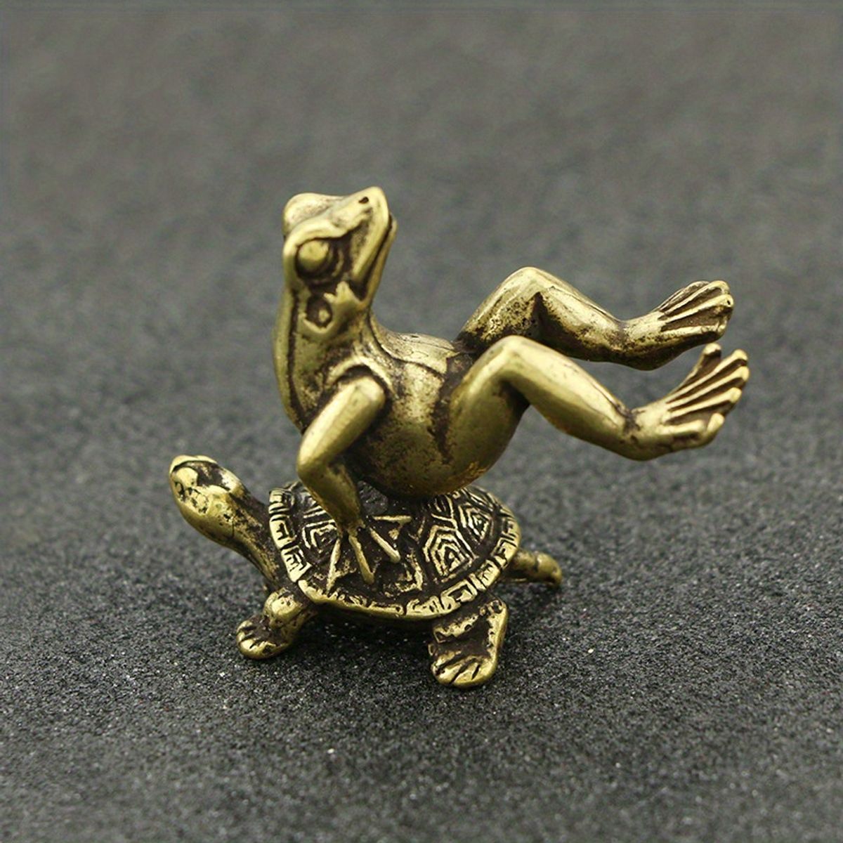 VATYERTY - Encantadora miniatura de tortuga y rana de latón antiguo Estatua
