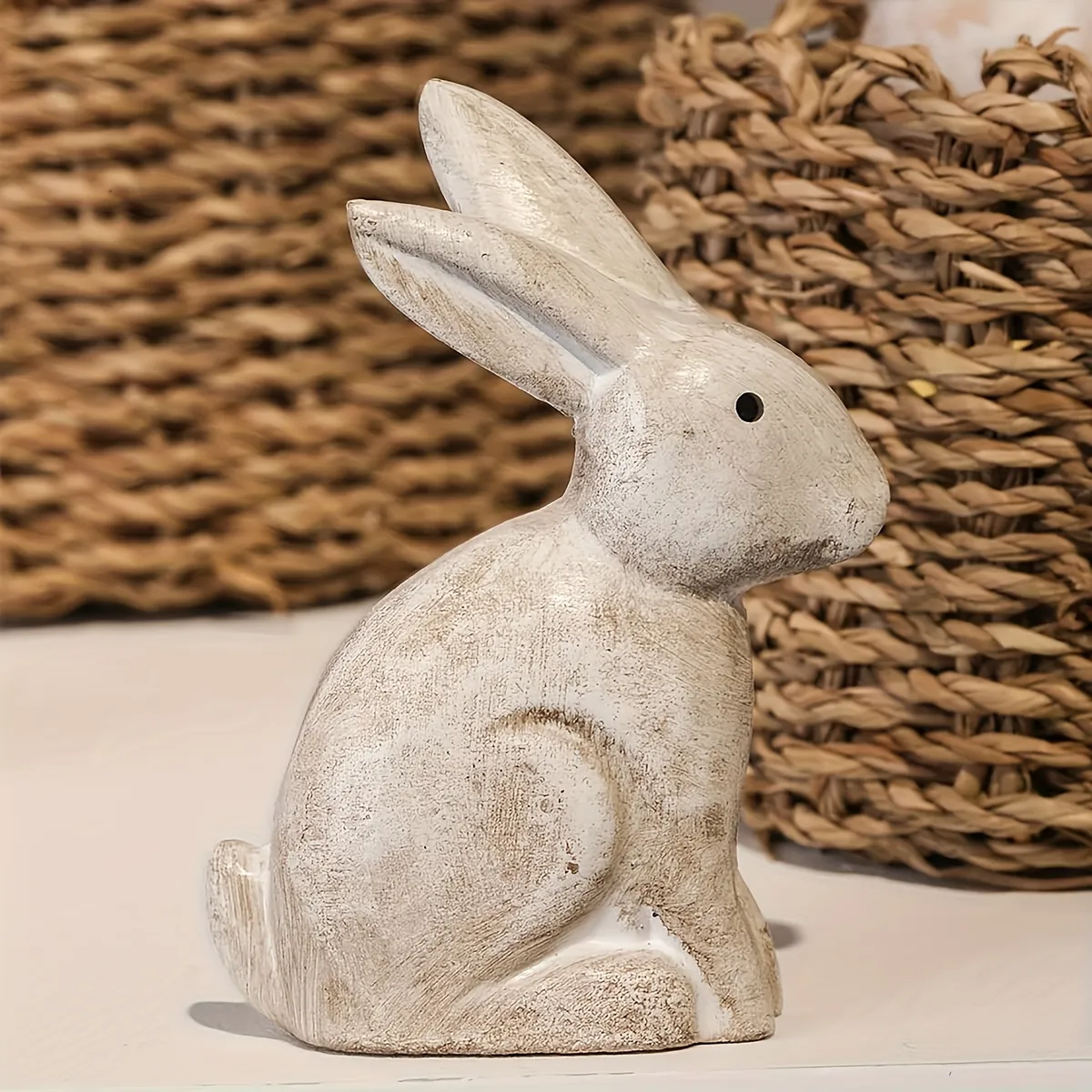 VATYERTY - 2Pcs de conejo de Pascua de madera rústicas decoración de conejo blanco