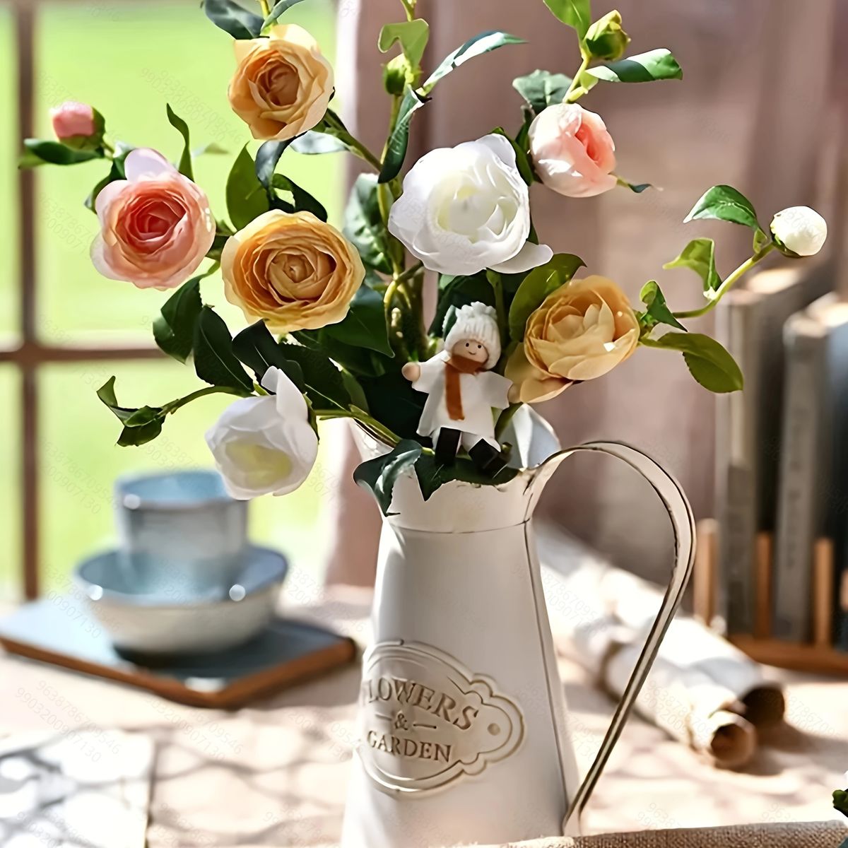 VATYERTY - 1 jarrón cilíndrico de metal rústico de estilo vintage con asa