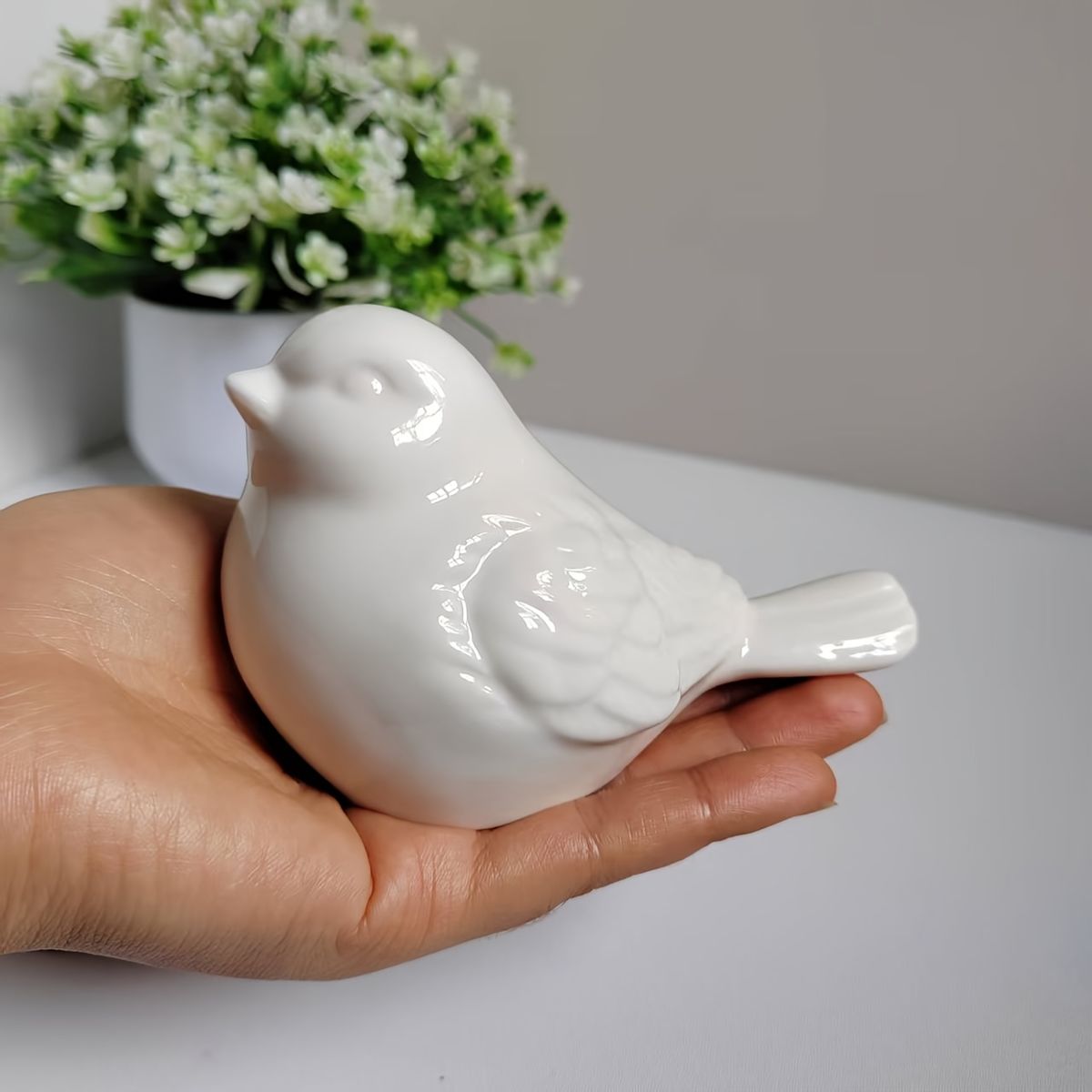 VATYERTY - 1 figura de pájaro de cerámica blanca