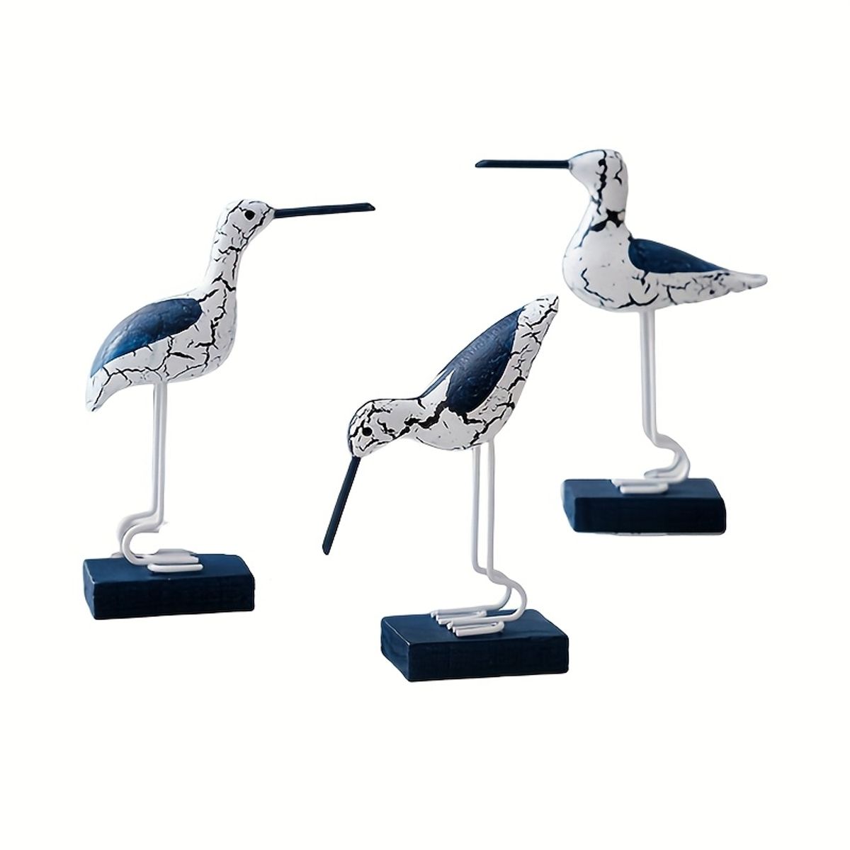 VATYERTY - Conjunto de tres figuras de aves marinas de madera envejecida