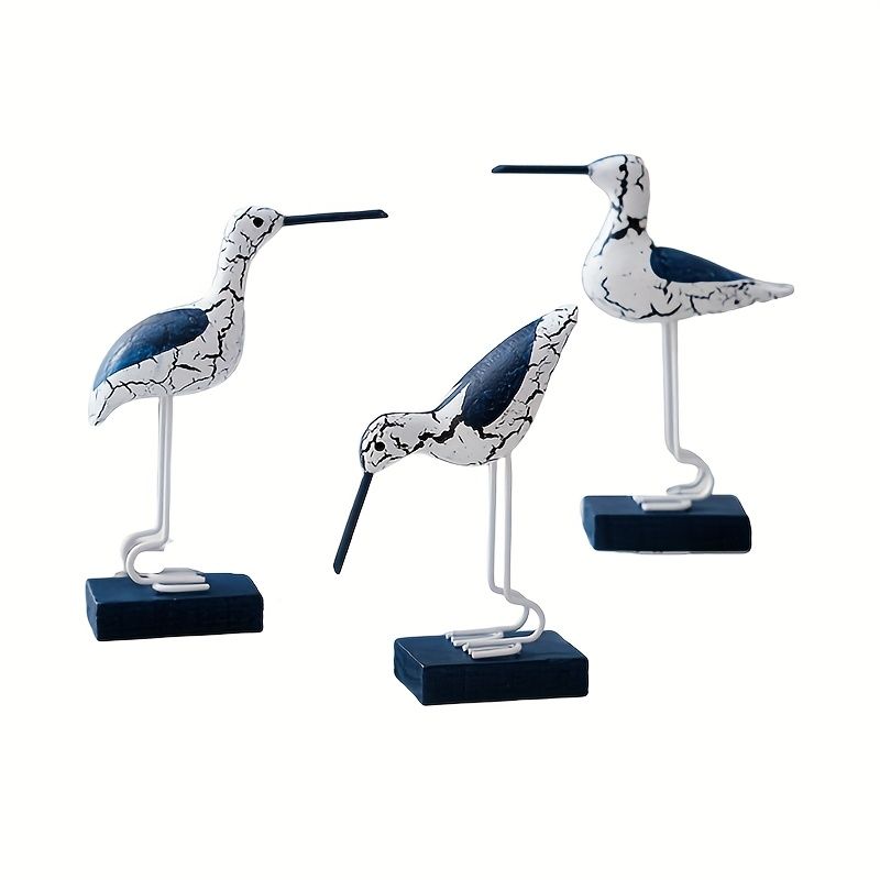 VATYERTY - Conjunto de tres figuras de aves marinas de madera envejecida