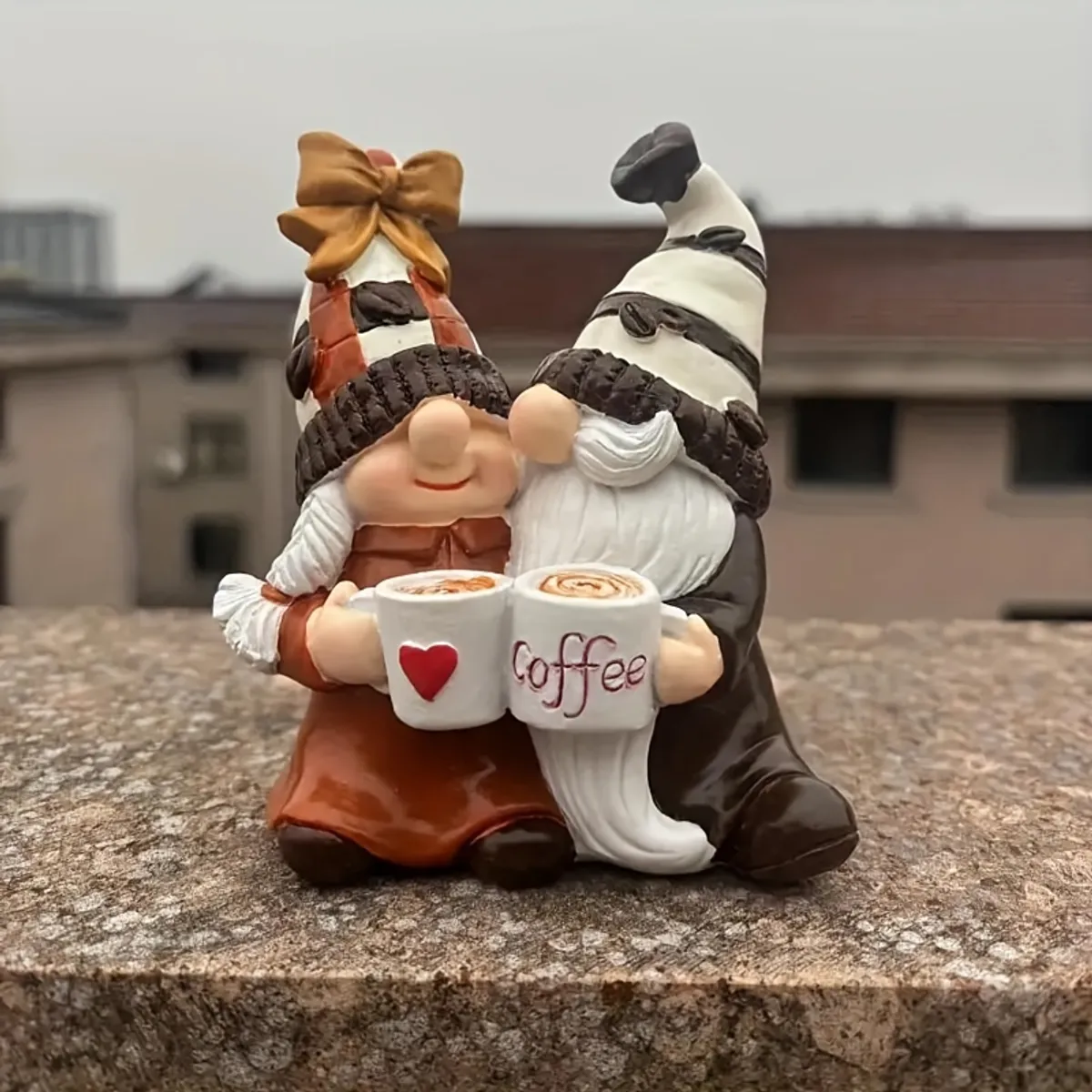 VATYERTY - Figura encantadora de pareja de gnomos de café