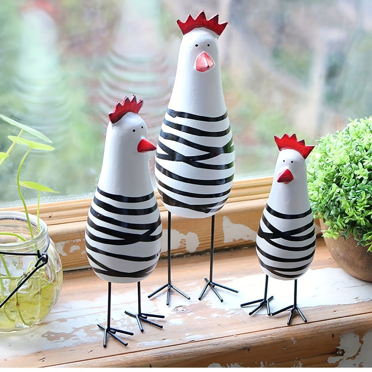 VATYERTY - Juego de tres estatuas de gallo de madera