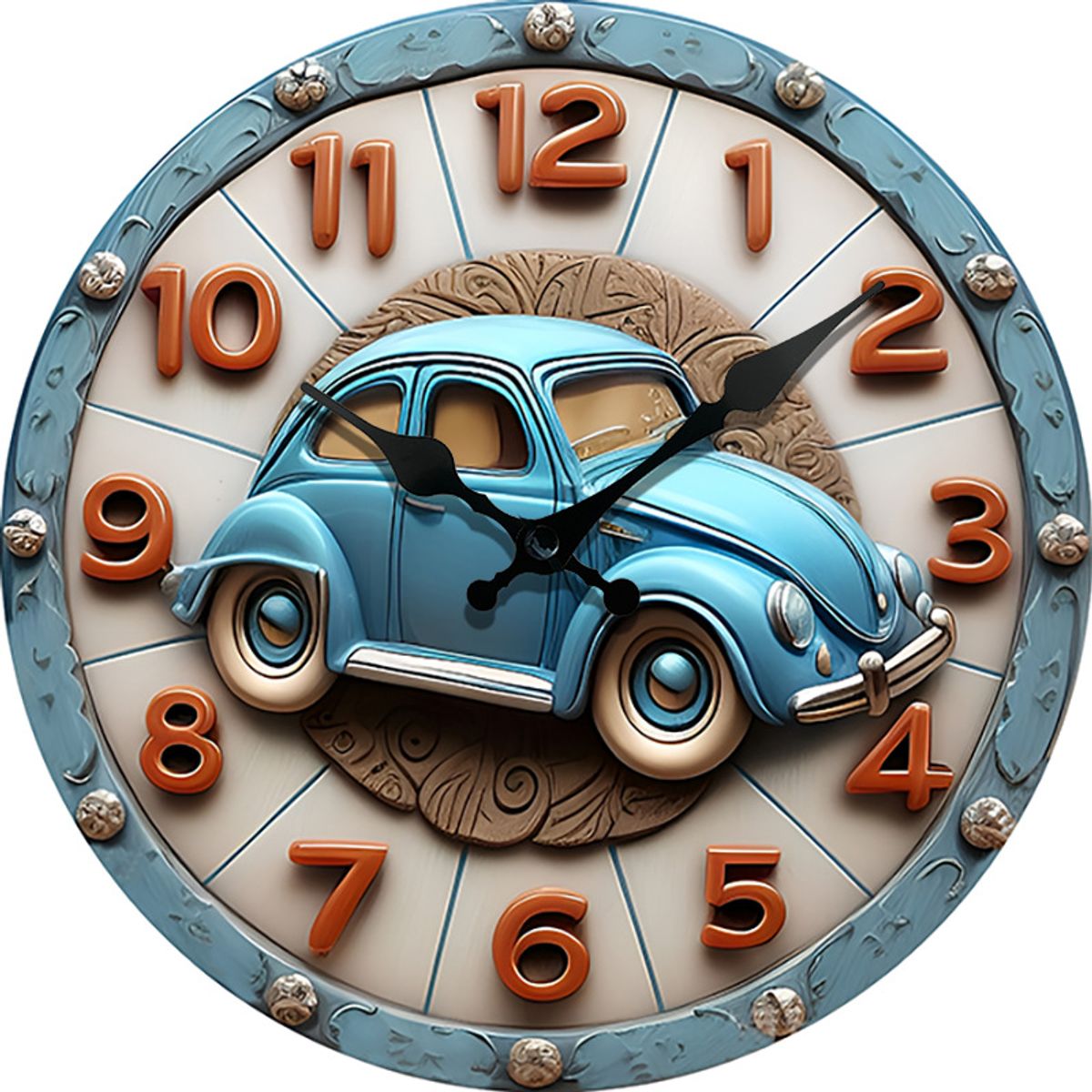 VATYERTY - Reloj de pared con superficie de madera y diseño de coche vintage